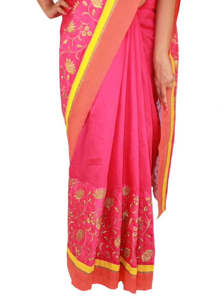  - Rani-pink-chanderi-saree-with-floral-embroidery-and_-orange-silk-border-bottom_1024x1024