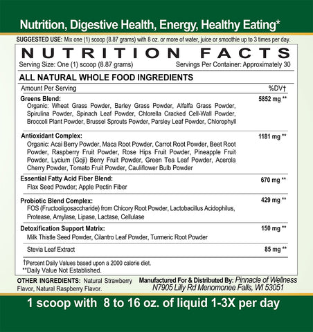 Ultimate Organic Green Superfood Powder Nutrition Facts