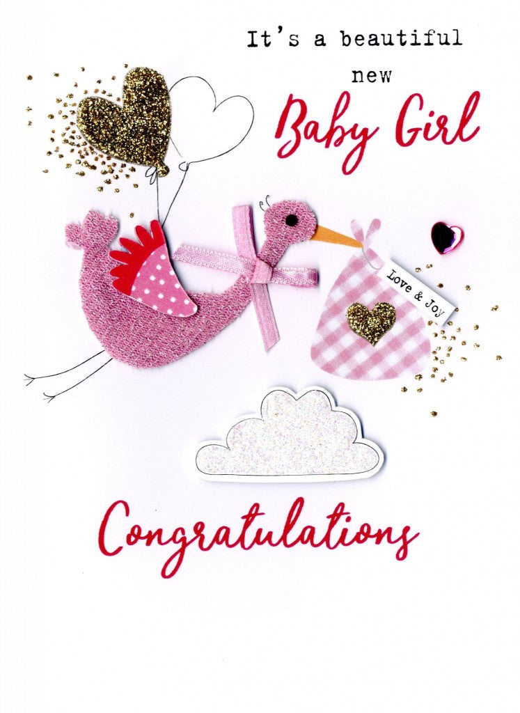 Second Nature • Baby Girl Congratulations Stork - Irresistible Greetin Elizabeth R Stationery & Gifts