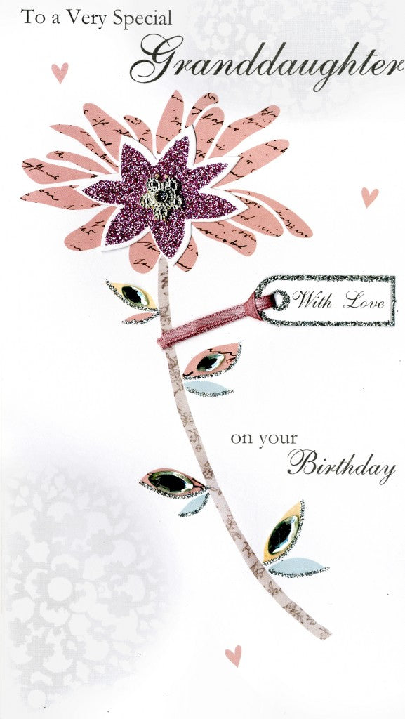 Glittery Flower Birthday Greeting Card for GRANDDAUGHTER Grandaughter 