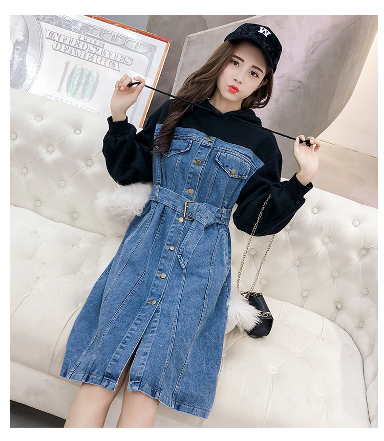 denim hoodie dress