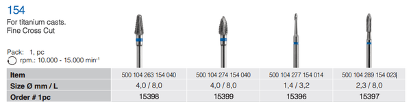 Acurata-154 -Burs-For-titanium-casts-unique-dental-supply-inc