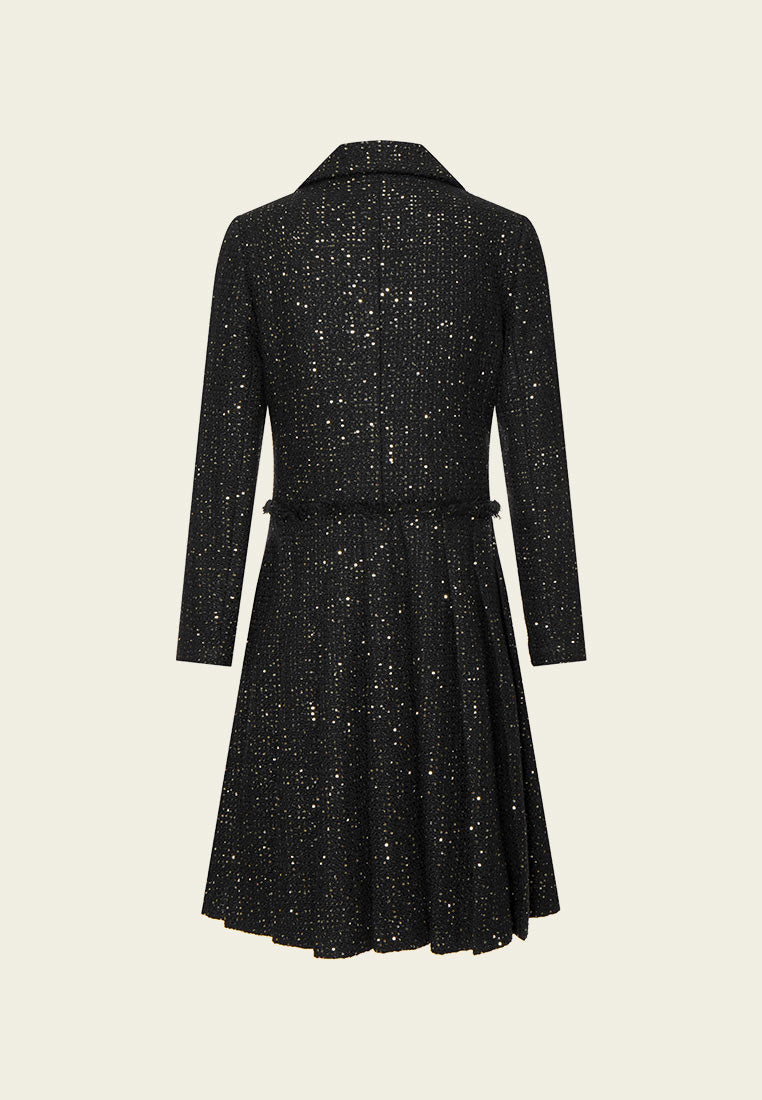 Black Sequin Tweed Princess Coat