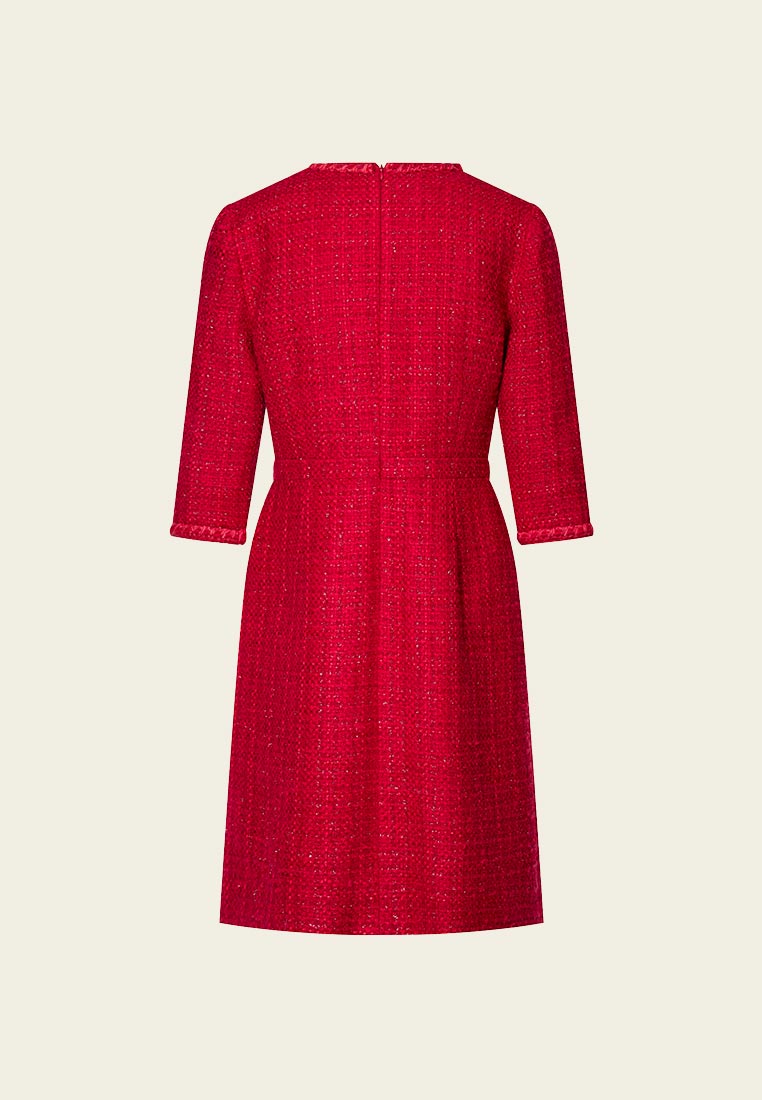 Red Wool Tweed Midi Dress – MOISELLE