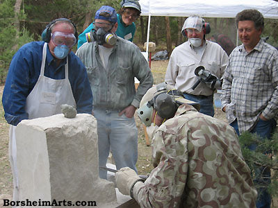 Stone cutting demonstration in workshop by Vasily Fedorourk