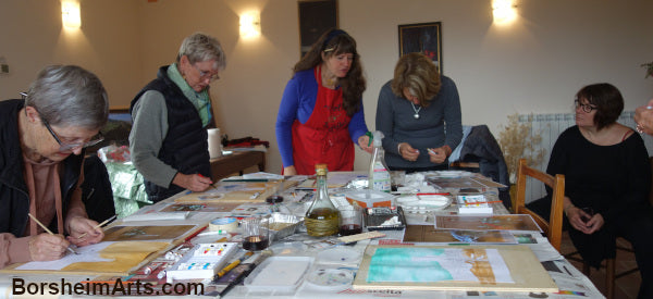 Kelly [in red] Teaching Art in Tuscany, Italy
