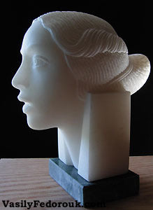 Portrait of a Lady Woman Head in Marble Sculpture