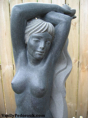 Sea Maiden Woman with Arms Above Head Granite Garden Sculpture