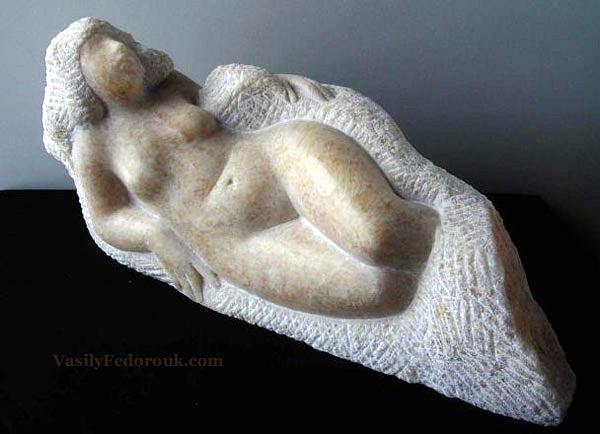 Lady Yellow Calcite Stone Carving Sculpture by Vasily Fedorouk