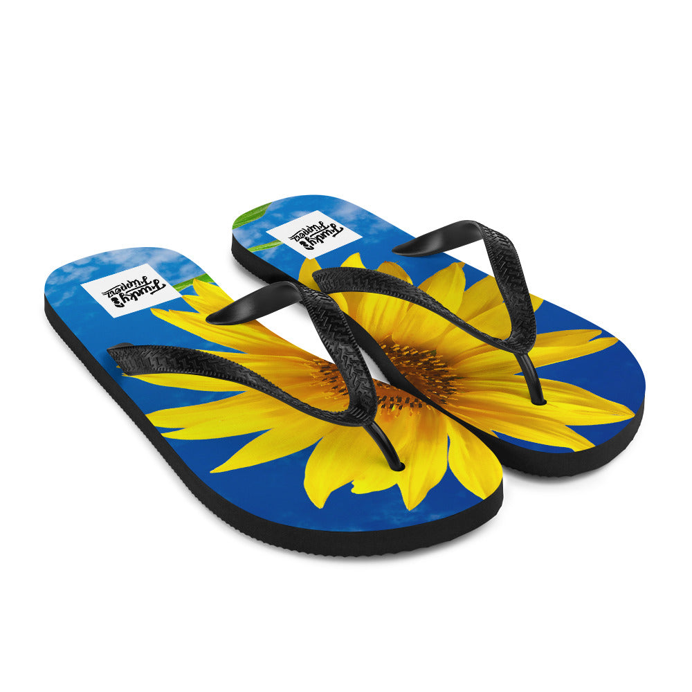 flip flops with sunflower logo