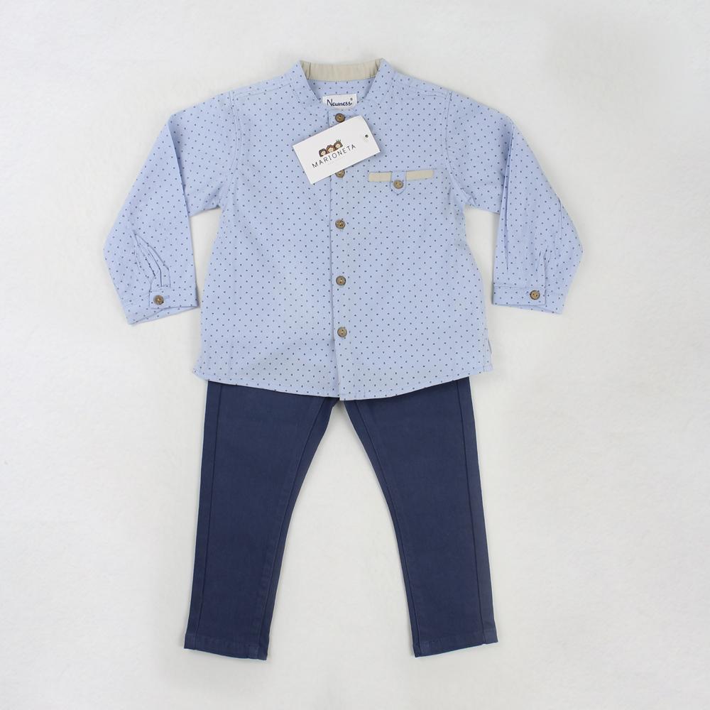 ❤️ Conjunto dos piezas azul de puntos pantalon marino para bebe | | Marioneta moda.