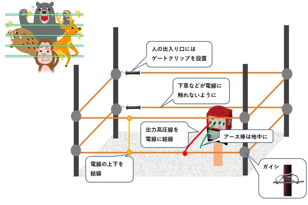 電気柵 防獣くんDC3000 イノシシ用セット1反 3反 5反セット 平地2段 凸凹2段・小動物3段張り ネクストアグリ - 3