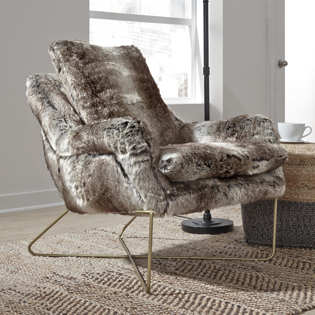 grey faux fur accent chair