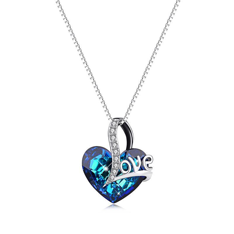 Heart Crystal Sterling Silver Necklace Engraved With Love Readyourheart