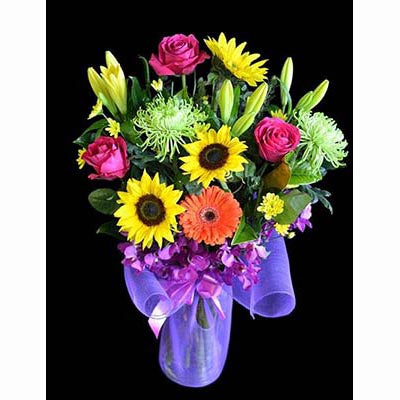 Bright cheerful colorful flowers vase