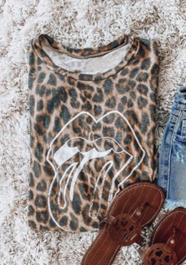 leopard print lips t shirt dress