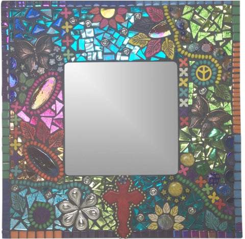 mixed media mosaic cross mirror 