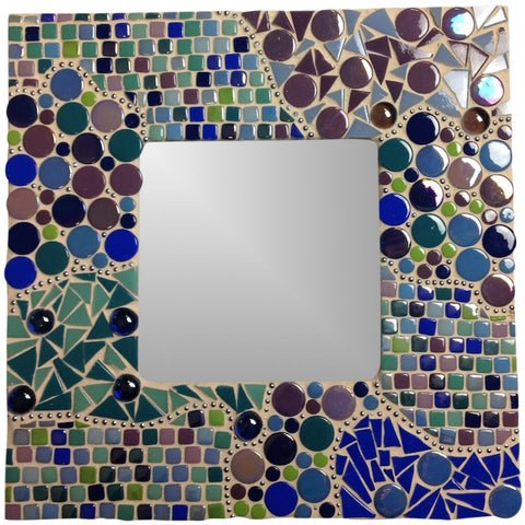 Mosaic mirror craft project made with recycled glass mosaic tiles 