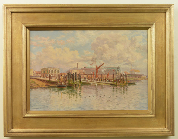 Oil on canvas painting of The Landing Stages, Gosport by Martin Snape