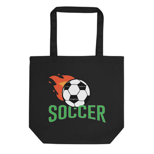 inspire Soccer Ball with Flames Eco Tote Bag