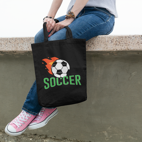 inspire Soccer Ball with Flames Eco Tote Bag