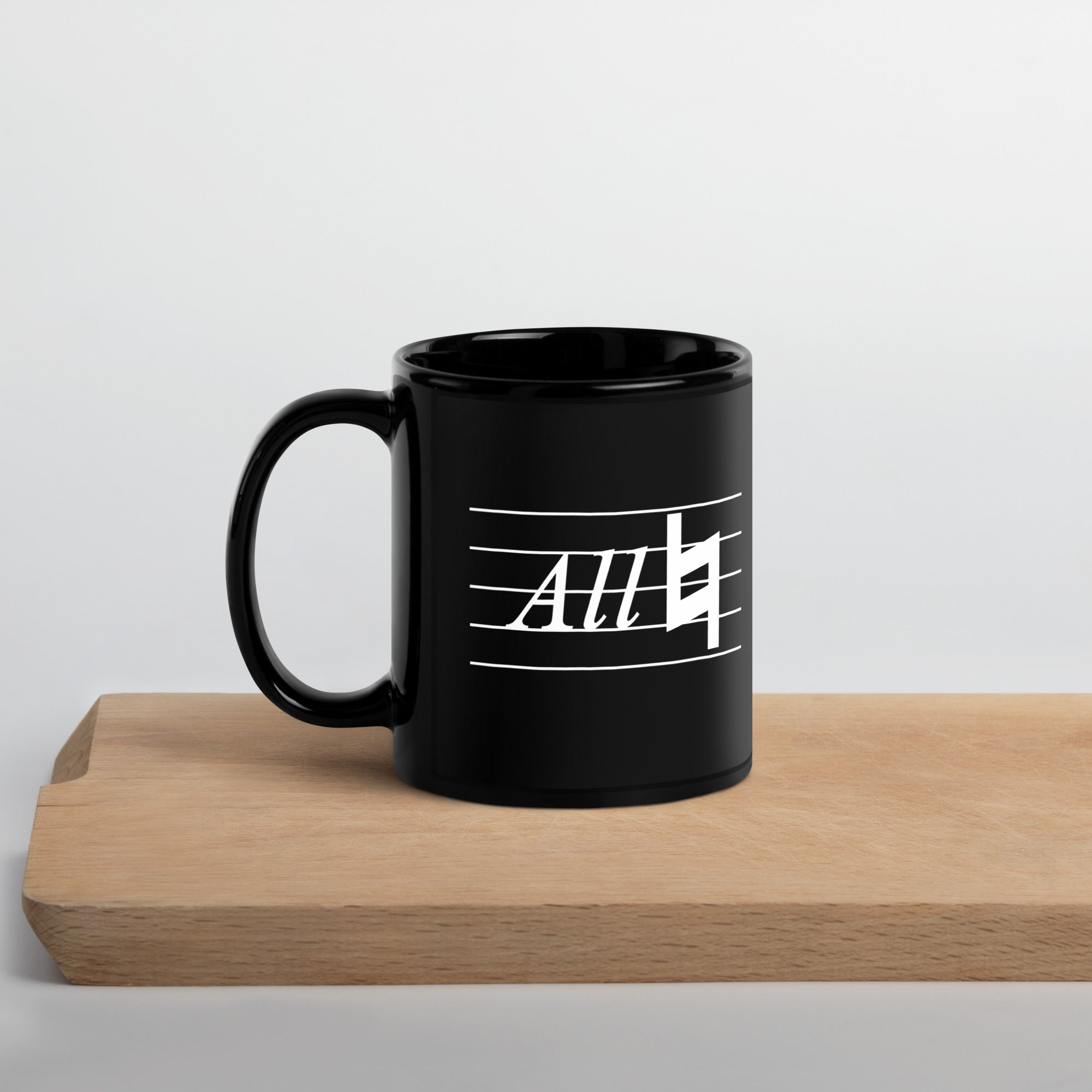 All Natural White Lettering Black Glossy Mug