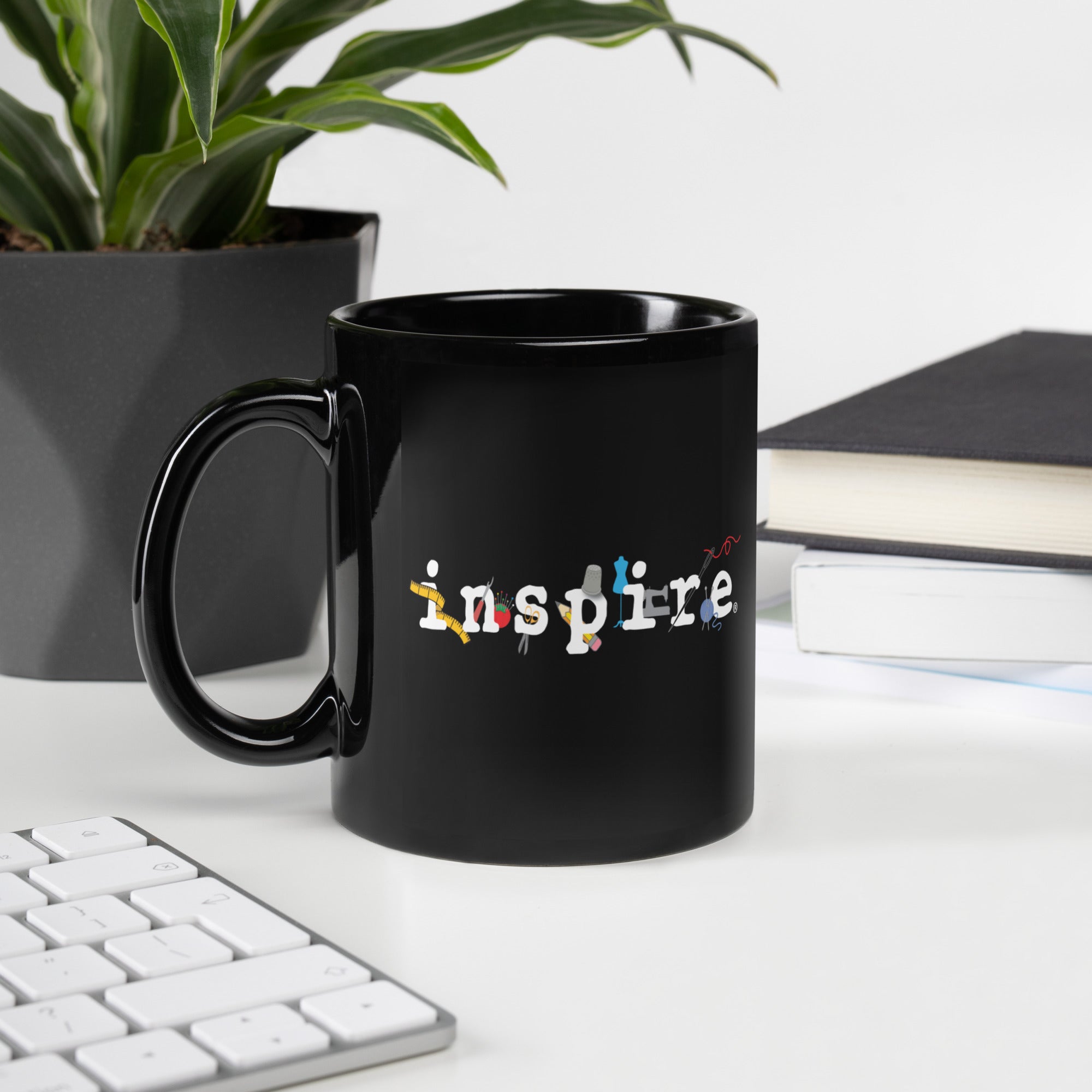 inspire Seamstress Black Glossy Mug