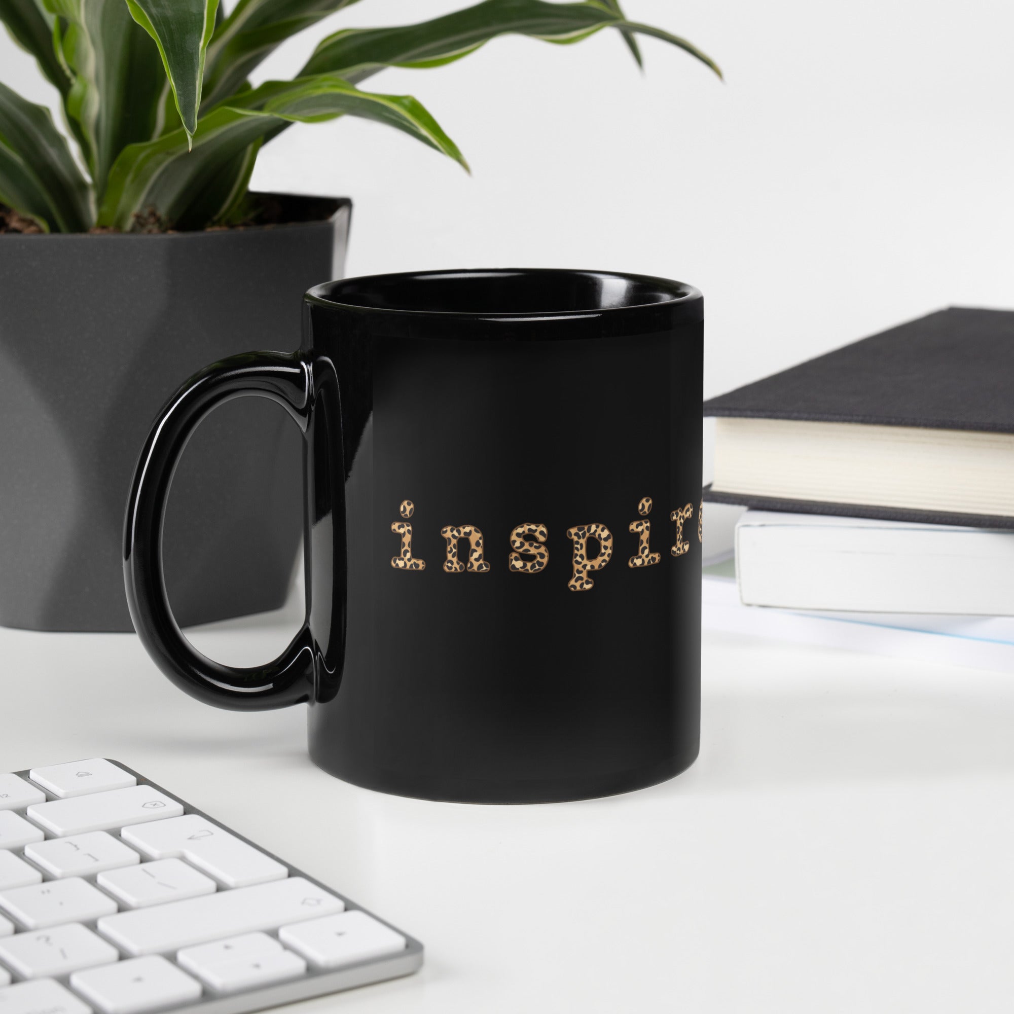 inspire Cheetah Print Black Glossy Mug