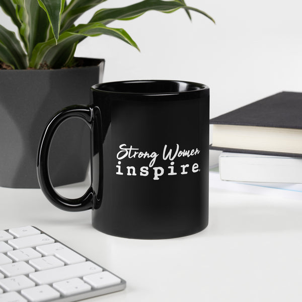 inspire Strong Women Black Glossy Mug