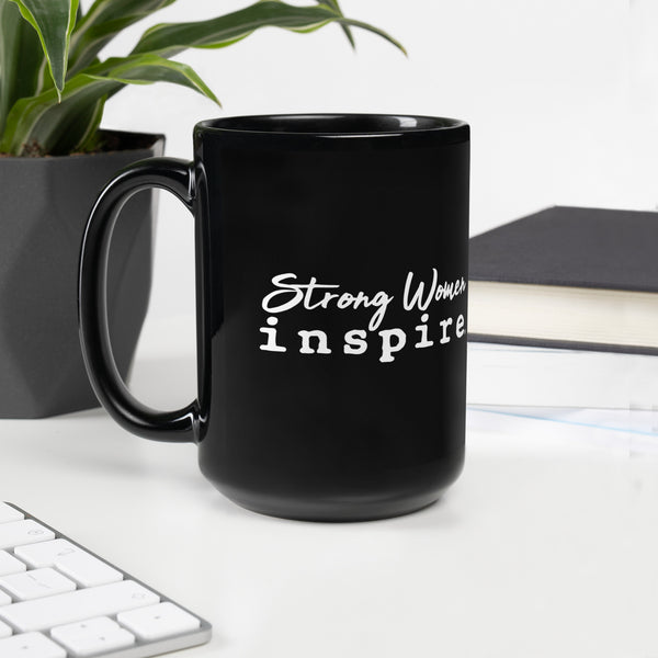 inspire Strong Women Black Glossy Mug