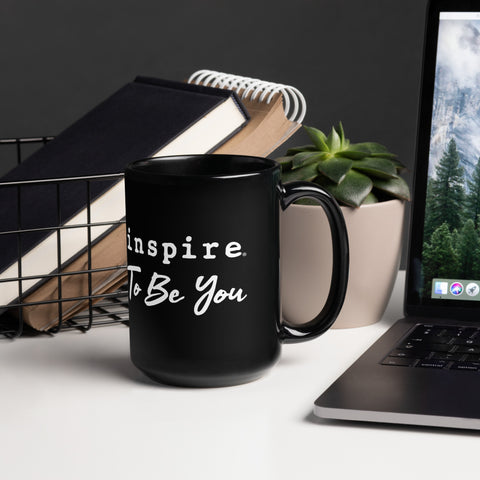 inspire To Be You Black Glossy Mug