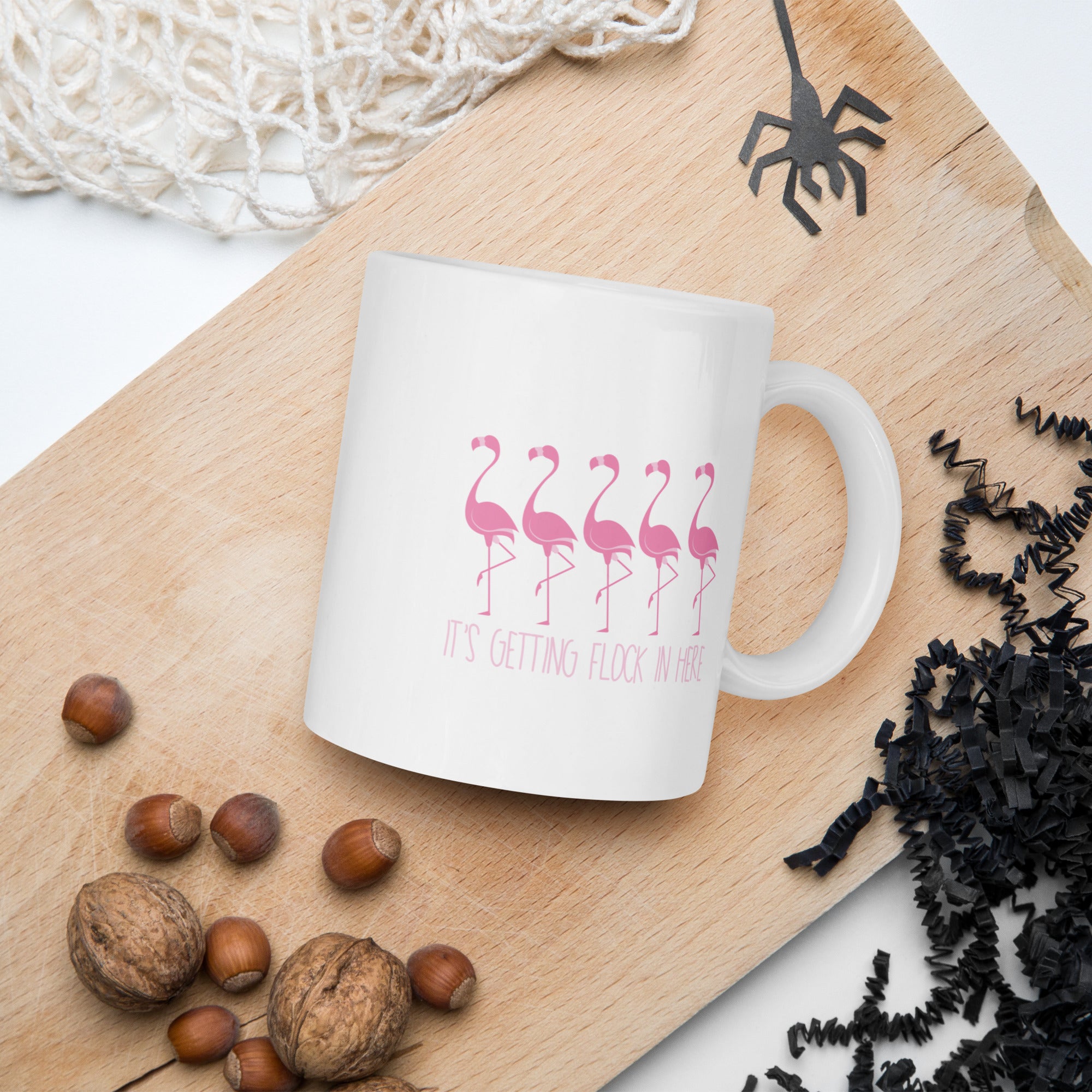 It's Getting Flock in Here White glossy mug