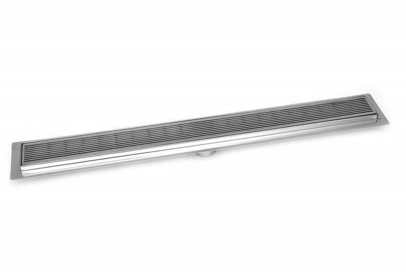 24 Inch Stealth Linear Shower Floor Drain with Mirror Polished Wedge Wire Grate 