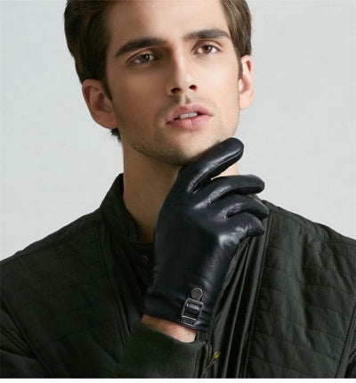 man wearing leather gloves