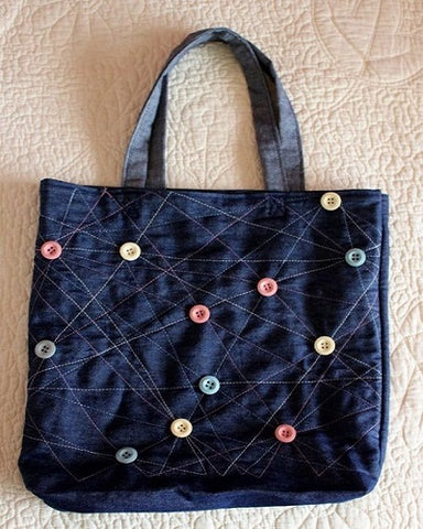 denim tote bag with buttons