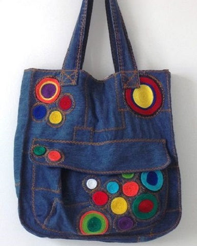 denim tote bag with accessories