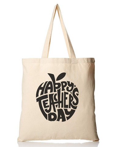 Happy Teacher's Day Apple Customizable Tote Bag - Teacher's Tote Bags