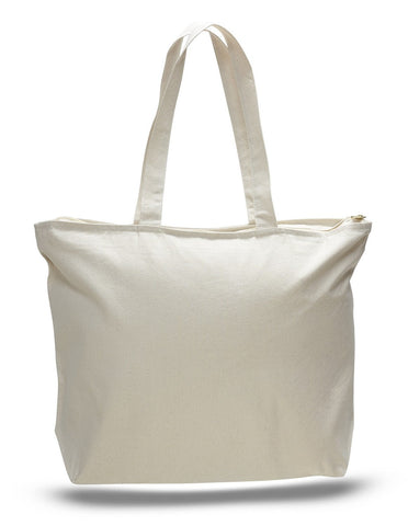 12 ct Heavy Canvas Zipper Tote Bag with Inside Zippered Pocket - By Dozen