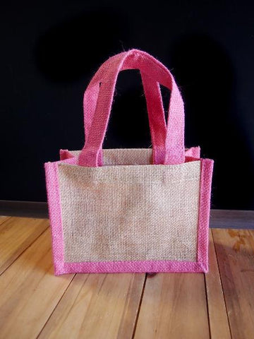 Gusseted Jute Tote Bags with Colored Trim and Handles (2 Available Sizes)