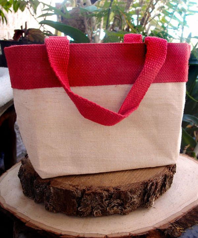 Small Fancy Burlap Bags - JuCo Tote Bags  (Jute & Cotton Blend) - TJ893