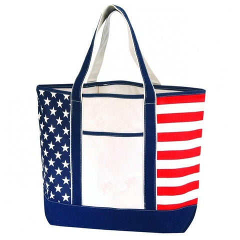 Large Sturdy Canvas Tote Bag w/ US Flag Imprint Beach