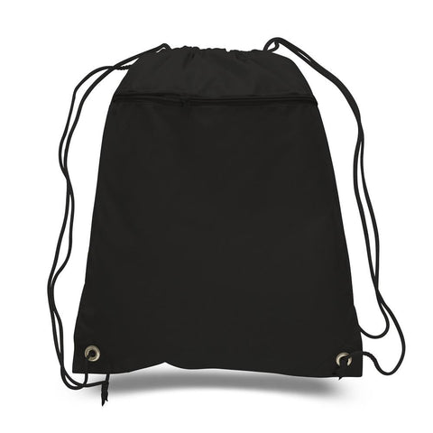 Polyester Value Drawstring Bags with Front Zippered Pocket - POL11