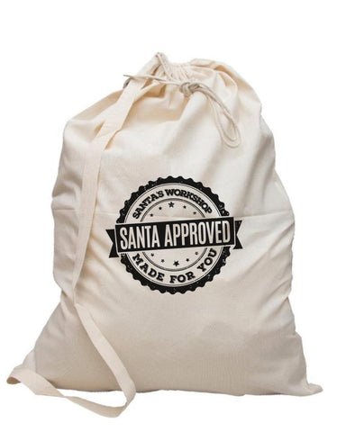 Black Printed Santa's Approved Canvas Santa Sacks