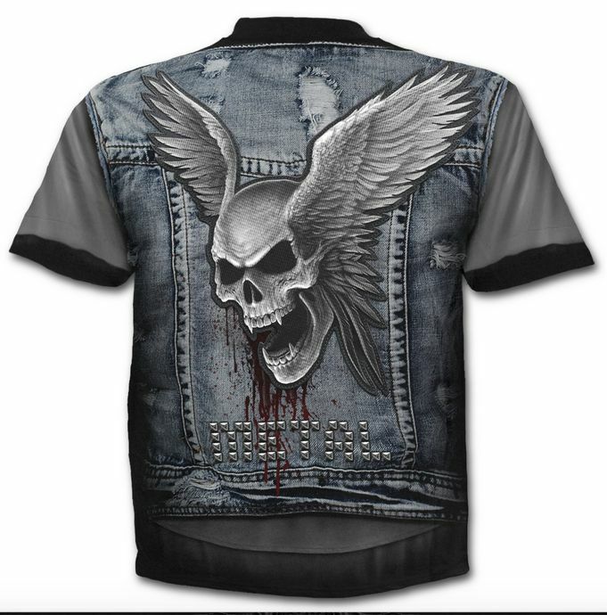 Spiral Direct Thrash Metal Denim Jacket Rocker Black Short Sleeved T-shirt