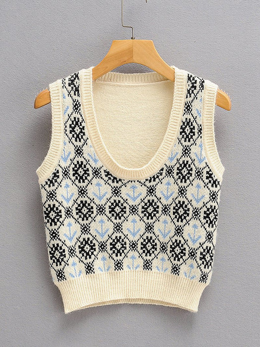 Snow Pattern U-Neck Sweater Vest