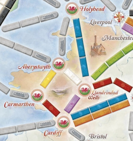 Wales section on the Ticket to Ride UK map