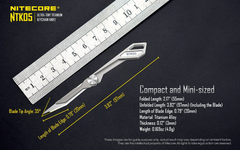 Nitecore NTK05 Ultra Tiny Titanium Key chain Knife is compact and mini sized.