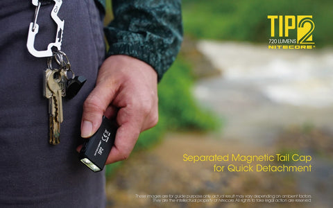 Nitecore TIP2 is separate magnetic tail cap for quick detachment.