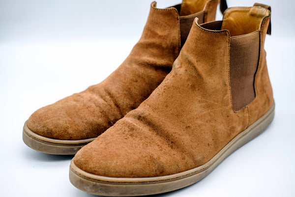 dirty suede chelsea boots