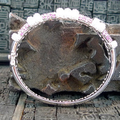 Hinged Estate Bangle Bracelet with Pink Sapphires and Diamonds in 14K White Gold